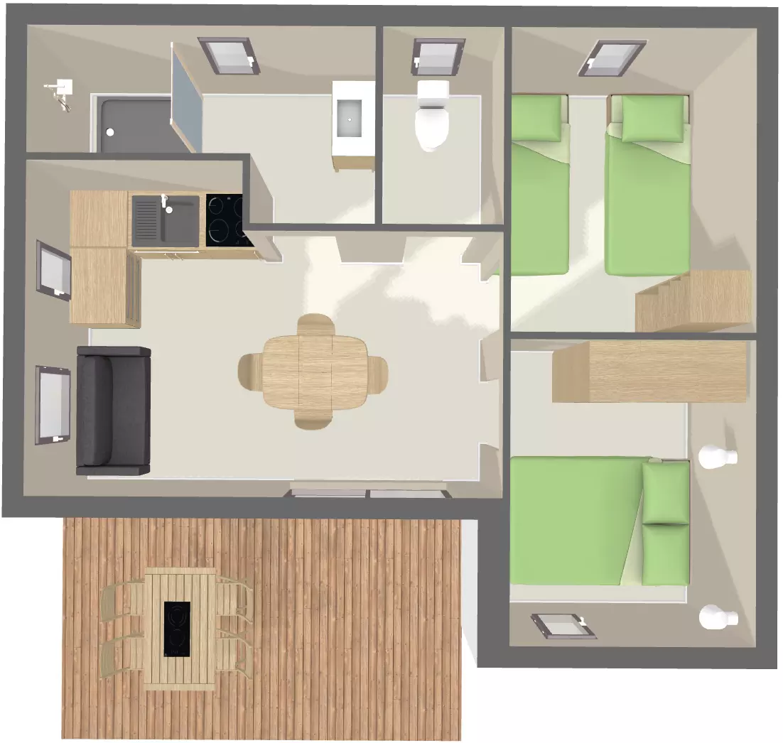 Voir le plan Chalet Premium 36 m² Particulier (2 chambres - 4/5 pers)