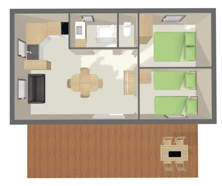 Voir le plan Chalet Confort 36 m² (2 chambres - 4/5 pers)