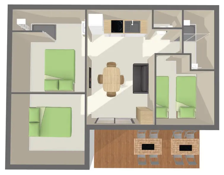 Voir le plan Chalet Premium 48 m² (3 chambres - 6 pers)