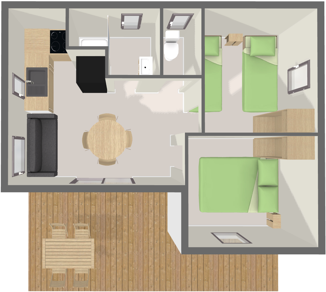 Voir le plan Chalet Premium 39 m² (2 chambres - 4 pers)