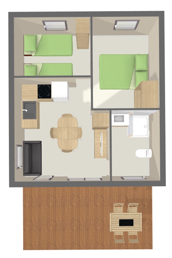 Voir le plan Chalet Confort 50 m² PMR (2 chambres - 4 pers)