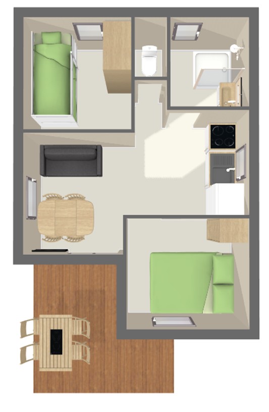 Voir le plan Chalet Confort 29 m² (2 chambres - 4/5 pers)