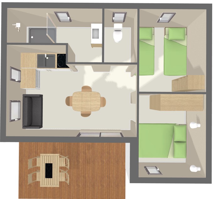 Voir le plan Chalet Premium 36 m² (2 chambres - 4 pers)