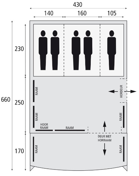 Voir le plan Tente aménagée (3 chambres - 5 personnes)